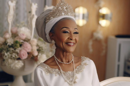 Portrait of an elderly beautiful happy woman brideの素材