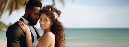 Portrait of beautiful happy bride and groomの素材