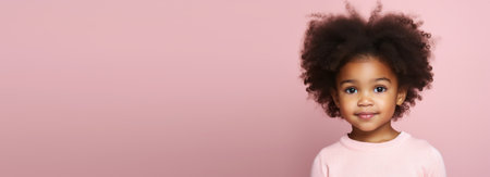 Cute little black girl on pink background, banner.の素材