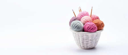 wool threads for knitting in a basketの素材