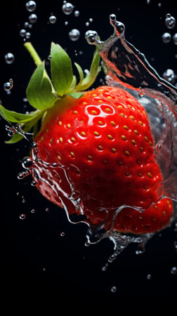 Strawberries in water.の素材