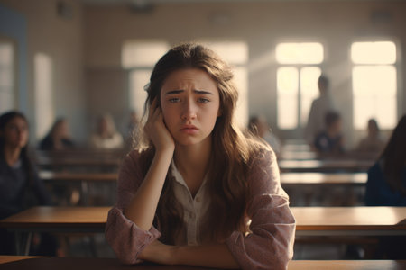 Teens in school classroom.の素材