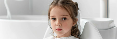 Portrait of a little girl in a beauty salon.の素材