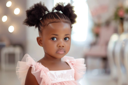 Portrait of a little black girl in a beauty salon.の素材