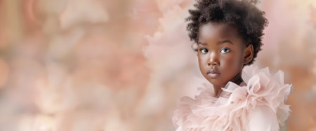 Portrait of a little black girl in a beauty salon.の素材