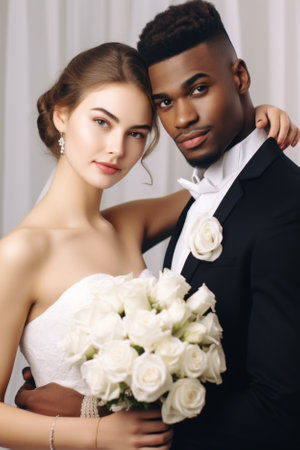 Portrait of beautiful happy bride and groomの素材