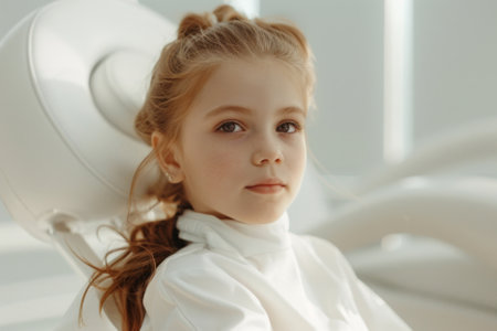 Portrait of a little girl in a beauty salon.の素材