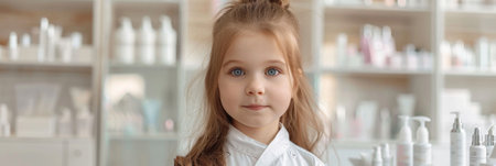 Portrait of a little girl in a beauty salon.の素材