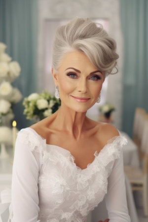 Portrait of an elderly beautiful happy woman bride.の素材