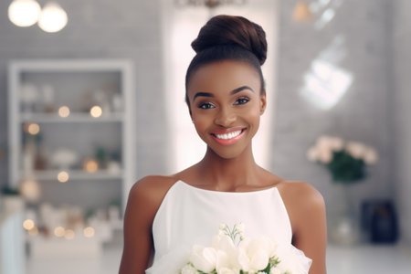 Portrait of a beautiful happy black bride.の素材