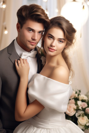 Portrait of beautiful happy bride and groomの素材