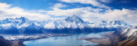 Beautiful landscape lake on the background of mountains.