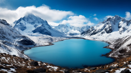 Beautiful landscape lake on the background of mountains.の写真素材