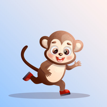 Cute cartoon monkey on blue backgroundのイラスト素材
