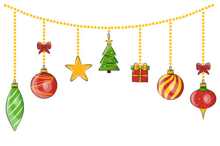 Christmas garland with ornaments, vector.のイラスト素材