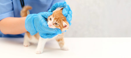 vet checks ears little kitten.の写真素材
