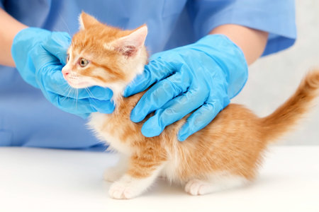 vet checks ears little kitten.の写真素材