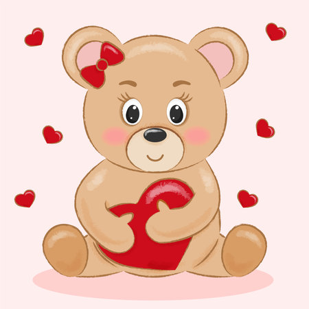 Cute bear holding heart in hands.のイラスト素材