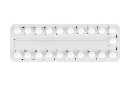 white hormonal pills isolated on white background.の写真素材