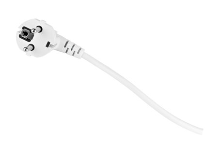 white electric plug isolated on white background.の写真素材