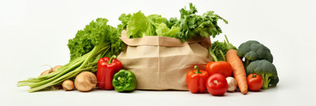 Fresh vegetables in a paper bag on a light background.の写真素材