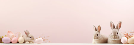 Easter background with bunnies and eggs.