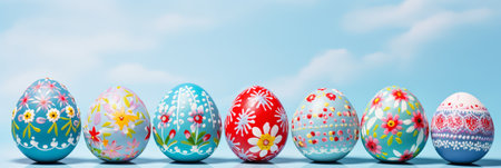 Colored Easter Eggs on a Blue Background.