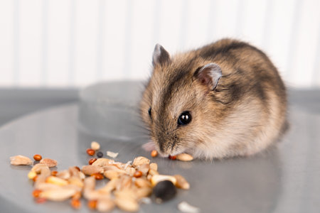 Cute brown hamster eating food.の写真素材