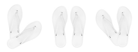 set white women's summer flip flops isolated on white background/の写真素材