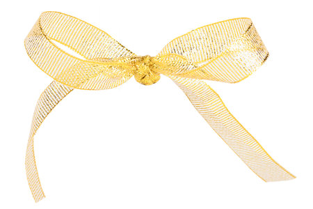 golden ribbon bow isolated on white background.の写真素材