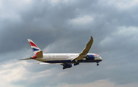 Kuala Lumpur Internal Airport, Malaysia, 3rd March, 2017, British Airways aircraft landing at the airport on a cloudy dayのeditorial素材