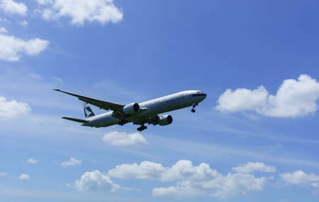 Kuala Lumpur, Malaysia, 17th Feb 2017, Cathay Pacific aircraft on landing approach at the airportのeditorial素材
