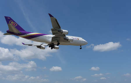 Kuala Lumpur, Malaysia, 17th Feb 2017, Thai Airways Boeing 747 aircraft on landing approach at the airportのeditorial素材