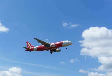 Kuala Lumpur, Malaysia, 17th Feb 2017, Air Asia aircraft on landing approach at the airportのeditorial素材