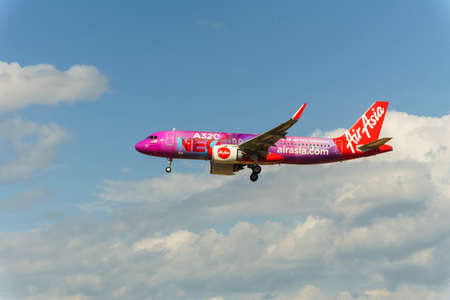 Kuala Lumpur, Malaysia, 15th Feb 2017, Air Asia aircraft on landing approach at the airport