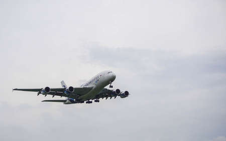 Kuala Lumpur, Malaysia, 7th Feb 2017, Malaysia Airline Airbus A380 on landing approach at the airportのeditorial素材