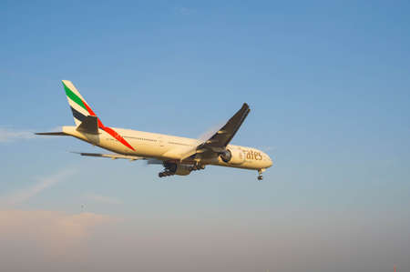 Kuala Lumpur Internal Airport, Malaysia, 8th March, 2017, Emirates Airline aircraft landing at the airportのeditorial素材