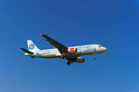 Kuala Lumpur Internal Airport, Malaysia, 8th March, 2017, Air Asia  aircraft landing at the airportのeditorial素材