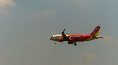 Kuala Lumpur, Malaysia, 15th March 2017, Viet Jet Air aircraft on landing approach at the airportのeditorial素材