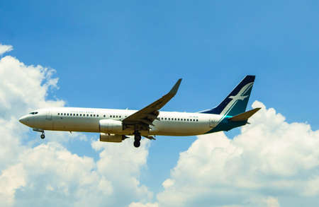 Kuala Lumpur International Airport, 21st March 2017, Silk Air aircraft on landing approach at the airportのeditorial素材
