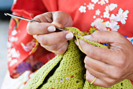 Woman´s hands crochetingの写真素材