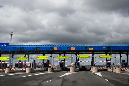 Multiple lane toll barrier in Spainの写真素材
