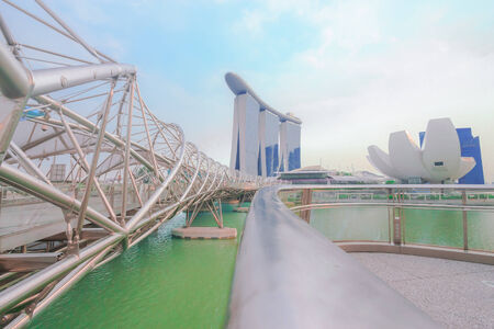 Helix Bridge and Marina Bay Sands colorful photoのeditorial素材