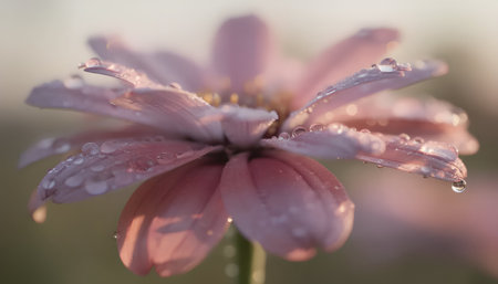 Pink flower with drops of dew in the morning. Close-up.の素材