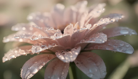Close up of beautiful pink daisy flower with water droplets.の素材