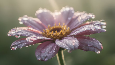 Water drops on a pink chrysanthemum flower after the rainの素材