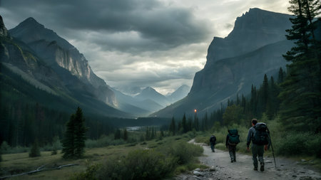 Hiking in Glacier National Park, Montana, United States of Americaの素材