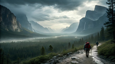 Hiking in Yosemite National Park, California, United States of Americaの素材