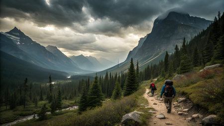 Hike in Glacier National Park, Montana, United States of Americaの素材