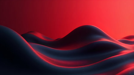 3d rendering of abstract wavy liquid background in red and black colorsの素材